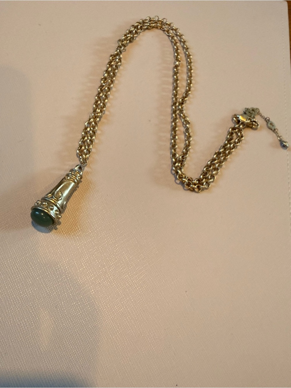 Gold-Tone Chain Necklace with Green Stone Pendant